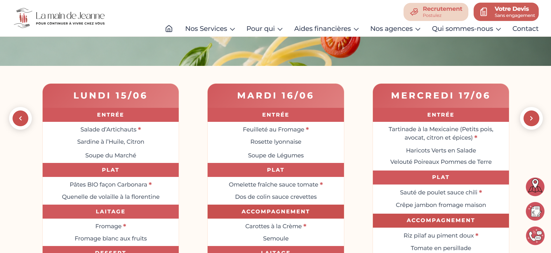 Menu de la semaine